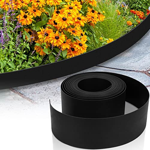 Herrselsam Rasenkanten Kunststoff Mähkante, Beeteinfassung Rund Gartenumrandung Unsichtbar Lawn Edging Garten Rasenkantenband Blumenbeeten, Länge 10 m Höhe 10 cm, Schwarz