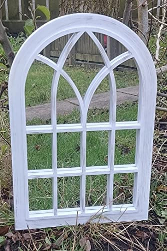 FA9 WHITE WINDOW ARCH INDOOR/OUTDOOR GARDEN MIRROR PLASTIC ELEGANT VINTAGE STYLE LIGHT WEIGHT DURABLE FRAME ORNAMENT WALL MIRROR, 50x76cm