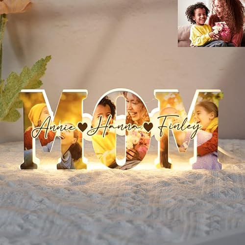 Ozinna Personalisierte Buchstabe Herz Fotolichter für Mama, individuelles Foto Nachtlicht Acryl LED Lampe Mama Geschenke für Muttertag, Geburtstage, Weihnachten (Stil-6)