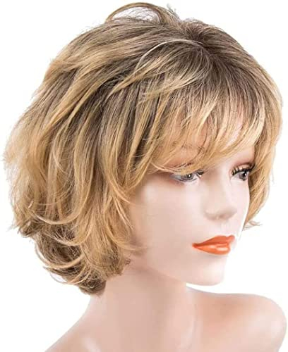 AIYLMZ Encantadora peluca sintética para mujer, pelo corto, pelo dorado, resistente al calor, peluca de repuesto, resistente al calor, disfraz, cosplay, fiesta, pelucas (Oro degradado)