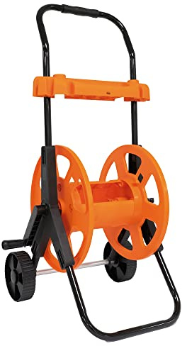 Amig - Carro Portamangueras - Para Mangueras de 1/2 - Enrollado Máximo de 60 m - Con Manivela Manual y Soporte para Guardar - Incluye 6 Accesorios Extra - Polipropileno - Naranja y Gris