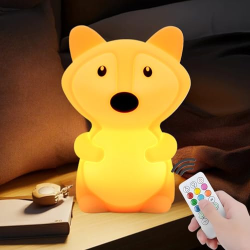 xinjinhju Große Fuchs Nachtlichter für Kinder wiederaufladbar Tier-lampen Dekorative Lichterer Stimmungs licht tragbar Farbwechsel leuchtend weich Geschenk für Mädchen Jungen Studenten Frauen