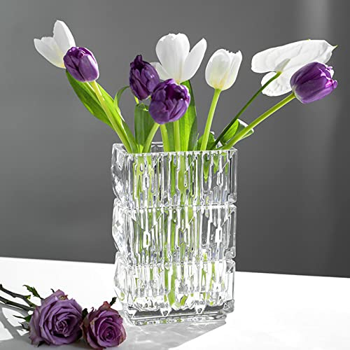 LGYKUMEG Clear Book Glass Vaso Tulipano Vaso rettangolare Fiore Vaso Vetro Moderno Vaso Piccoli Vasi per Tavolo Wedding Bedroom Office Decorazioni,Clear,M