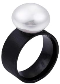 Beydodo Damen Ringe Edelstahl, Ring Personalisiert 10MM Solitär mit Perle Freundschaftsringe Schwarz Ring Hochzeit und Verlobung Größe 54 (17.2)