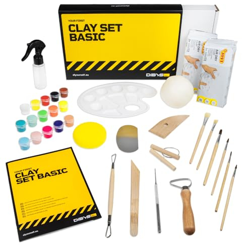 DIBYS Töpfer-Set für Zuhause | Starter mit Modellier-Werkzeug, Ton Lufttrocknend in Weiß, Farben & Pinsel | DIY zum Töpfern für Kinder & Erwachsene | Kreativ | Geschenk-Ideen