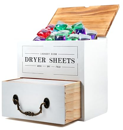 CXCVENY Dryer Sheet Container for Laundry Room Organization, Dryer Sheet Holder with Drawer and Lid, Wood Dryer Sheet Dispenser Container for Dryer Sheets, Laundry Pods, Dryer Balls