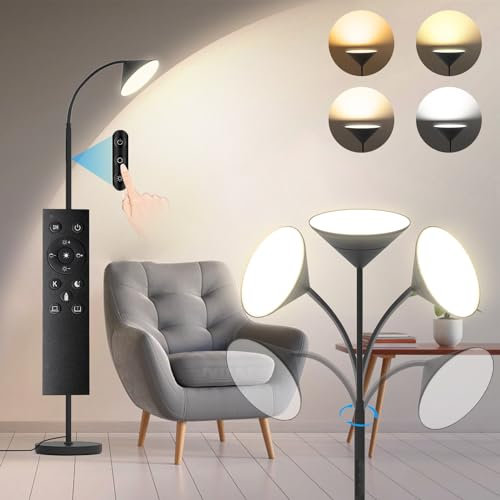 Mixinlei Lampada da Terra Salotto LED 18W 1800LM Dimmerabile Lettura Piantana con 4 di Colore, Telecomando, Timer 1H, Regolazione a 360°Lampada a Stelo per Soggiorno Camera da Letto Ufficio Estetista