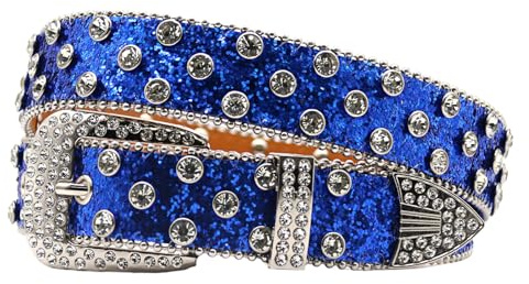 JIARY Strassgürtel Damen,Verzierter Western Cowgirl Strasssteine Gürtel Für Jeanshosen,Rhinestone Belt Nietengürtel,Gürtel Im Punk-Stil,Personalisierte Kleidungsdekoration,Blau,115CM/45.3''