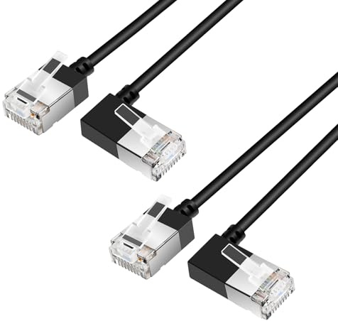 Dutevolns Câble Ethernet Souple Cat 6 à Angle Droit 90° 1m 2 Pièces, Ultra Fin et Compact RJ45 Cordon LAN Gigabit Compatible avec Mac, PC, Routeur, Windows (Noir)