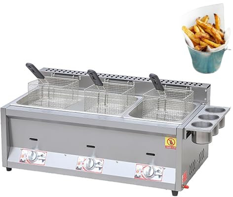 Générique Friteuse Professionnelle avec Paniers, Friteuse a Gaz de Comptoir en Acier Inoxydable, Friteuse à Huile de Grande Capacité pour Frites, Restaurant, Cuisine à Domicile