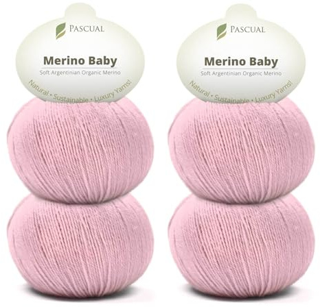 PASCUALI Merino Baby|Strickwolle aus 100% Schurwolle aus Merino, Merinowolle zum Stricken und Häkeln, SET: 4 Knäuel - 200 g, Farbe: Rose 310