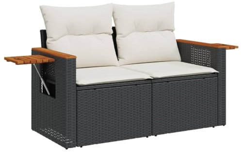 HETFTJN Mini Lounge Sofas & Couches Garden Sofas Lounge Sessel Outdoor - Gartensofa mit Kissen 2-Sitzer Schwarz Poly Rattan für Balkon Garten Speisesaal Schwimmbad
