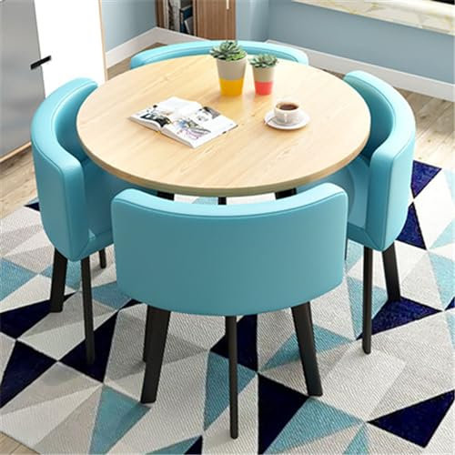 Runde Konferenztisch-Set mit 1 Tisch und 4 Stühlen, 5-teiliges platzsparendes Möbelset für Büro, Konferenzraum, Wohnzimmer oder Esszimmer (#6)
