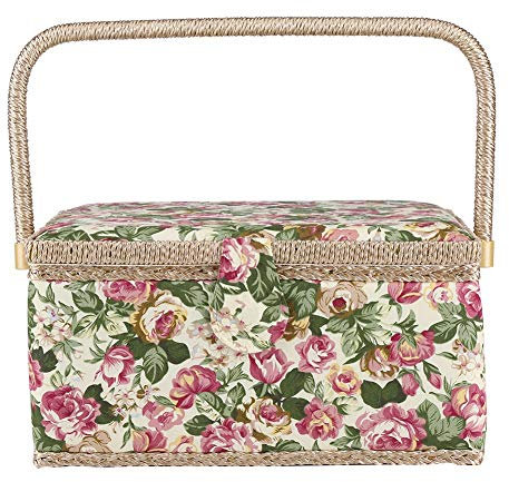 Mit Blumenmuster Bedruckter Stoff-Nähkorb, Bastelbox, Haushalts-Aufbewahrungsbox für Verschiedene Dinge, Mit Griff für Heimdekoration