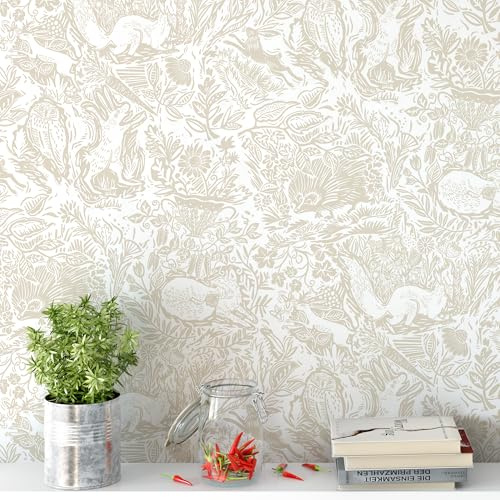 Peel and Stick Wallpaper for Home Decoration Kitchen Vintage Fox and Hare Wallpaper Removable Vinyl Self Adhesive Shelf Paper & Drawer Liner Roll House, Workshop & Office 17.3 x 118 L5249-3