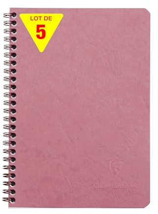 Clairefontaine 785366Cpack - Packung 5x Spiralbücher Age Bag A5 14,8x21 cm, 50 Blatt liniert, 90g Einband gekörnt mit Lederstruktur, Altrosa, 1 Pack