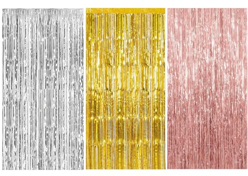 Kzouenzu Lametta Vorhang, Lametta Vorhänge Glitzer, Wiederverwendbar, Glitzer Tinsel Curtains Folienfransen Vorhang Für Festivals, Party, Hochzeitsdekoration [DREI Farben]