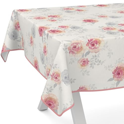 ANRO Vaxduk, bordsduk, tvättbar, vaxbordsduk, trädgårdsbordsduk, vattenavvisande, 240 x 140 cm med fåll (kantad och rosor)
