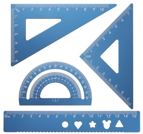sourcing map Set di 4 righelli triangolari da 15 mm, in alluminio, geometrici, goniometri, triangolari, scala ingegneristica, kit per ufficio, casa, blu