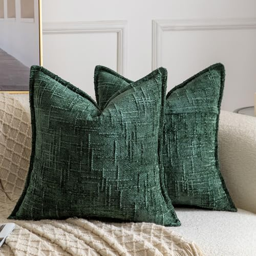 Madizz 2er Set Chenille Dekorativ Kissenbezüge Weiche neutrale Wurfkissen für Sofa Boho Akzent Zierkissenbezüge für Schlafzimmer Wohnzimmer Modernes Zuhause Dekor Grün 40x40 cm