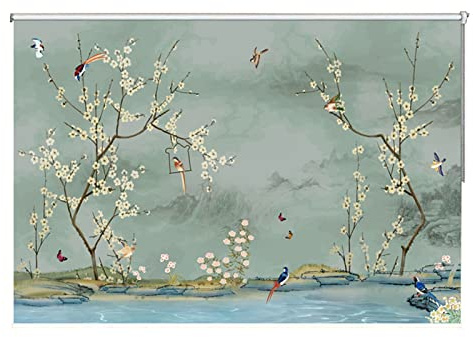 Green Floral Noise Reduction Thick Patterned Pull Down Curtains for Windows - 75cmx125cm - Stylish and Effective Soundproofing Solution