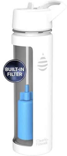 Clearly Filtered Water Bottle | Removes 220+ Contaminants, Double-Wall Insulated Stainless Steel, BPA/BPS Free, Phthalate Free, Filters Flouride Lead Chlorine (20oz, White)