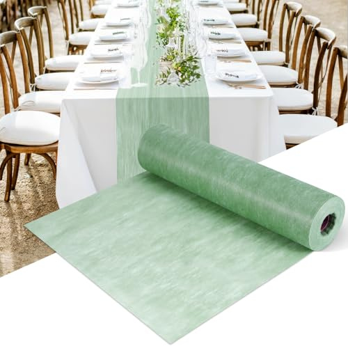 COZHYESS Camino de Mesa no Tejido, Verde Eucalipto (30 cm x 25 m) Cinta Decorativa para Mesa, Rollo de Cinta Verde para Mesa, Decoración de Fiestas para Cumpleaños, Decoraciones Festivas