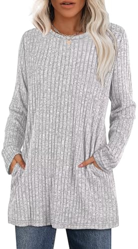 XIEERDUO Longpullover Damen Strickpullover mit Taschen Sweatshirt Herbst Winter 2026