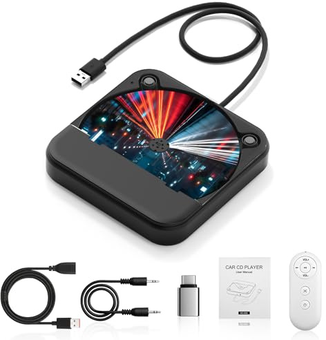 Lettore CD esterno portatile per auto, Plug and Play Car CD Player con porta USB AUX, lettore USB universale per veicoli, laptop, TV, computer, per Android 4.4 e navigazione