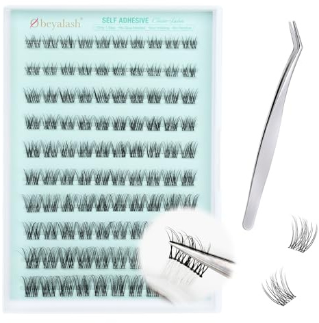Obeyalash Kit Extension Cils Auto-AdhéSifs Faux Cils Individuel C Curl Cluster Lashes AutoadhéSif Cat Eye Lashes Naturel Wispy 8-16mm Stick On Easy Apply for Beginners DIY at Home (C Curl 8~16mix)