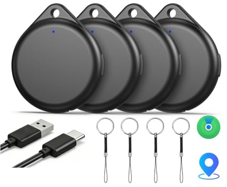 TECKNET Air Tracker Tag Item Finder, Airtag Compatible with Apple Find My (iOS Only), Rechargeable & IP67 Waterproof, 90dB Loud Alarm, Suitable for Luggage, Bags, Wallets, Keys Tracking Tag - 4 Pack
