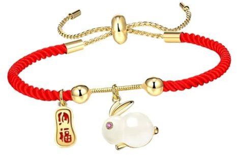 Gatuida Bracelet Chinois Rouge Ajustable en Corde Breloque Lapin Zodiaque Bracelet de Protection pour Homme et Femme Accessoire Nouvel An Chinois Présent Amulette