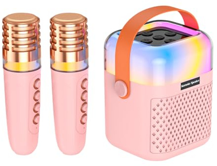 Derwrtup Máquina de Karaoke Mini - Altavoz Inalámbrico con 2 Micrófonos, de Máquina de Karaoke | para Escenario Oficina Patio Jardín Trasero Exterior Fiesta Reunión Hogar Actuación