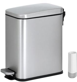 Vidacharmy - Cubo de Basura para Baño 5L, Cubo de Reciclaje - Acero Inoxidable Antihuella - Tapa de Cierre Suave y Silencioso, Papelera de Cocina y Baño, 20 Bolsas de Basura
