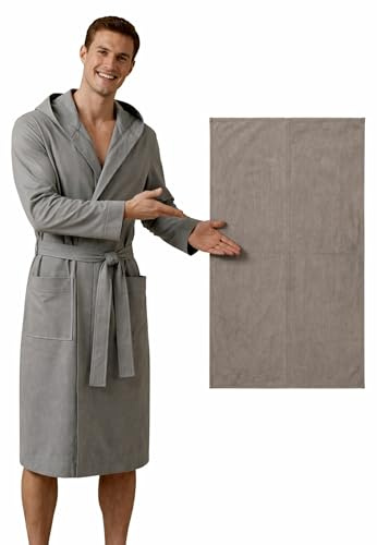 Intimitaly NarCISO - Albornoz de microfibra con capucha + toalla de mano, unisex, secado rápido, bolsillos y cinturón, toalla de regalo, para piscina y deporte