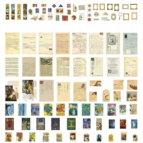 DiiWmme Retro Scrapbook Sticker Set, Scrapbook Zubehör, Hintergrundpapier | 200 blatt , Kreative DIY Sticker als Scrapbook Paper und Journaling Supplies, für Bullet Journal, Tagebuch, Laptop & Koffer