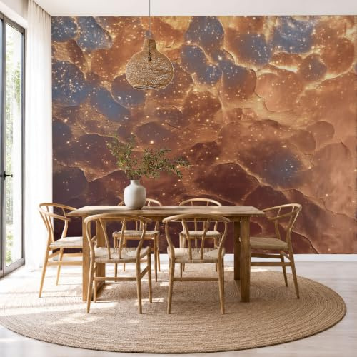 Carta Da Parati Fotomurale Xxl Texture Metallica Anticata 400X280Cm, Poster Murale Fotografica 3D In Tessuto Non Tessuto Geometrico Industriale Brillante Di Grande Per Tv Corridoio Soggiorno, Bronzo