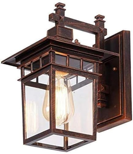 HONY-LIGHT Außenwandleuchte Retro Vintage Rot Bronze Wandlampe Wasserdichter IP44 E27 Außen Licht Aluminiumguss und Glas Außenlampe Balkon Zaun Gartenlampe Einfahrt leuchte 22 * 18 * 29 cm