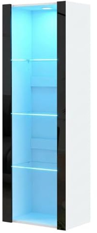 Panana Vitrine Lumières LED Meuble de Rangement avec Etagères sur Salon, Bureau, 55 x 35 x 166 cm (Noir+Blanc)