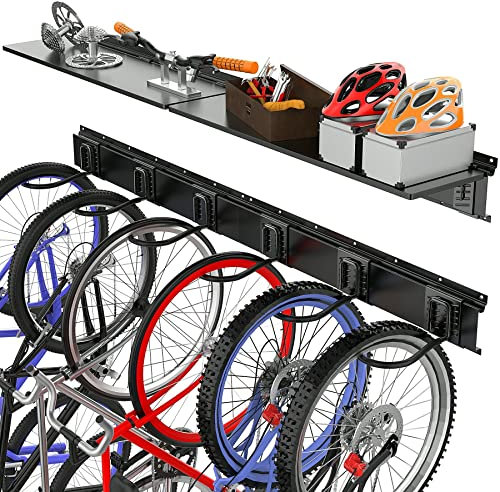 TORACK Fahrradständer mit Ablage, 6 Fahrrad-Aufhänger für Garage, platzsparende Fahrradhalterung, hält bis zu 272 kg