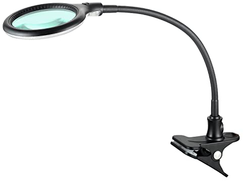 Lumeno 6805SW Lampe loupe LED à pince avec 30 LED SMD, 6 watts, 550 lumens, pour les salons de beauté, les cabinets médicaux, loupe éclairante, aide à la lecture, lampe grossissante, noir 5 dioptries