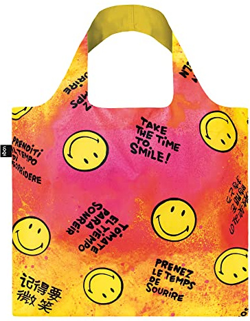 LOQI Museum Smiley Wiederverwendbare Einkaufstasche, Time to Smile Collectors Edition, Einheitsgröße, Gelb (SM.TS), Yelow, Einheitsgröße, Zeitgenössisch