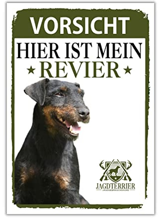 Deutscher Jagdterrier Schild Revier Jagd Türschild Hundeschild Warnschild Hund Jagd Terrier Geschenkidee lustiger Spruch Hundemotiv Aluminium Wetterfestes Hundeschild