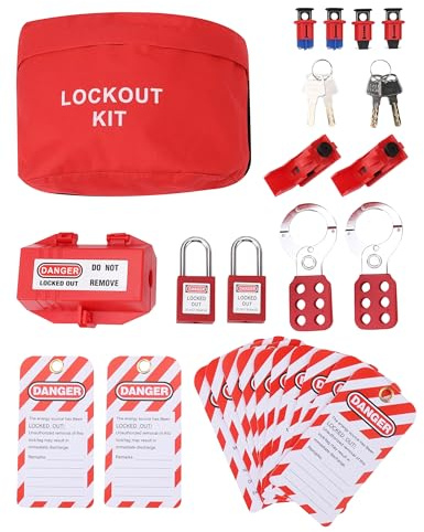 Kit di blocco e disattivazione dell'interruttore automatico elettrico | Set lucchetti sicurezza per uso industriale Etichette ganci Loto completi Durevoli, facili usare resistenti agli urti