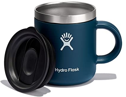 HYDRO FLASK - Travel Coffee Mug 177 ml (6 oz) - Vacuum Insulated Stainless Steel Travel Mug with Handle and Press-In Lid - BPA-Free - Indigo