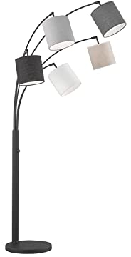 Fischer & Honsel Stehlampe ANNECY mehrflammig Schwarz 5 Lampenschirme Leinen - 180cm groß