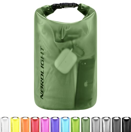 Nordlight Dry Bag 5L Wasserdichter Beutel - (Dunkelgrün) Wasserdichter Packsack Mit Roll Top Verschluss Und Schultergurt | Schwimmen, Baden, Strand, Kanu, Stand Up Paddling, Tauchen