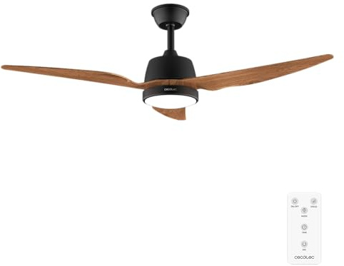 Cecotec Ventilador de Techo con Luz EnergySilence Aero 5250 BlackWood | 62W, Motor de Cobre, 3 Aspas, Diámetro 48, Luz LED 18W, 3 Velocidades, Mando a Distancia, Temporizador