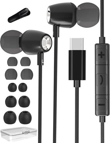 Auriculares USB C para Samsung S26 S25 S24 S23 S22 S21 S20 A56 A55 A54 A53 5g iPhone 17 16 15 Pro MAX, Metal In Ear Auriculares Tipo C con Cable para Huawei Google Xiaomi Oneplus