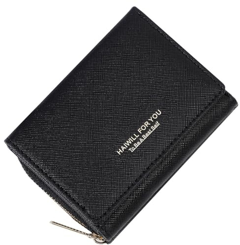 HAIWILL Geldbeutel Damen Klein PU Leder, Portmonee Damen Klein mit Münzfach und 7 Kartenfächern, Gross Kapazität Kleines Portemonnaie Viele Fächer (Saffiano Schwarz)